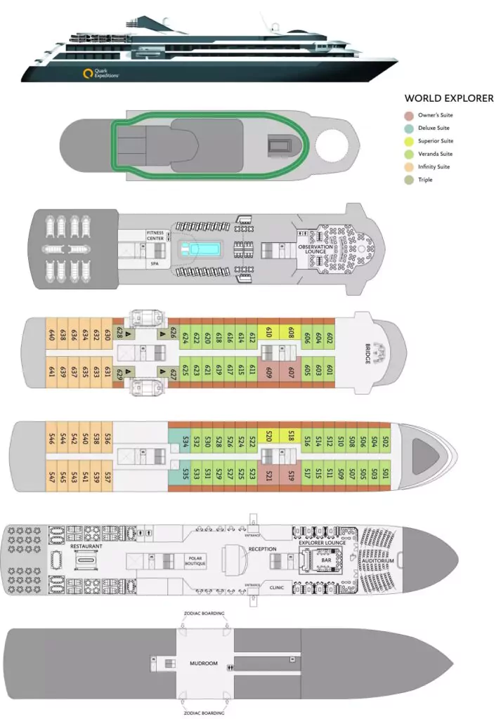 Deckplan der World Explorer von Quarks Expeditions.