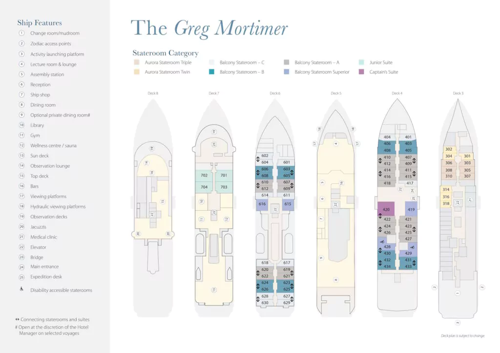 Deckplan der Greg Mortimer von Aurora Expeditons