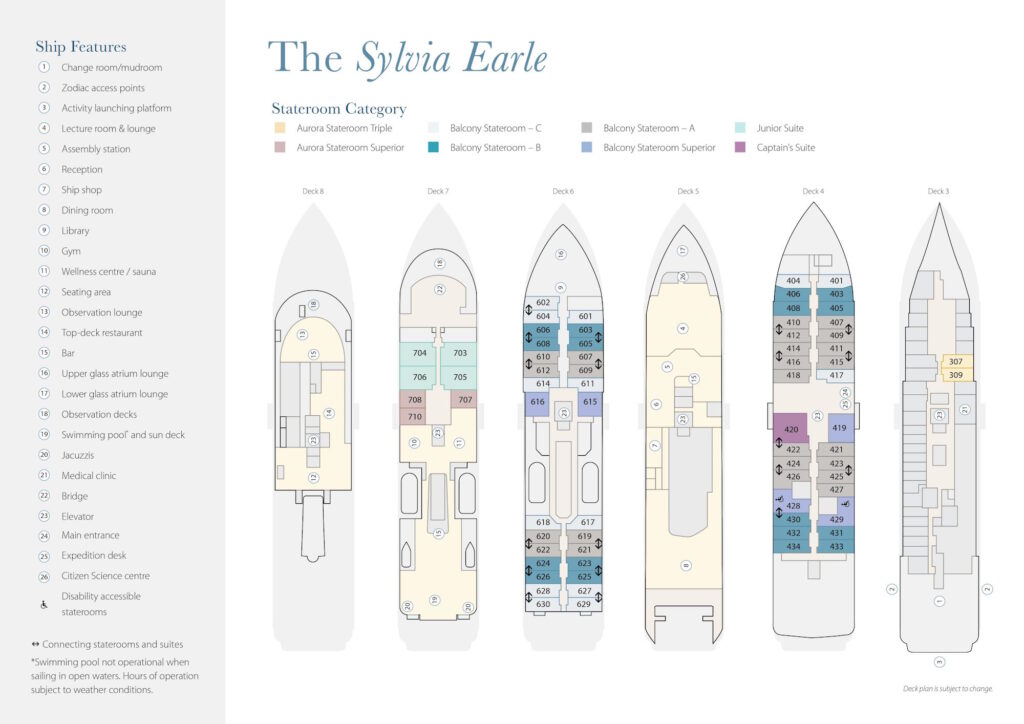 Deckplan der Sylvia Earle von Aurora Expeditions
