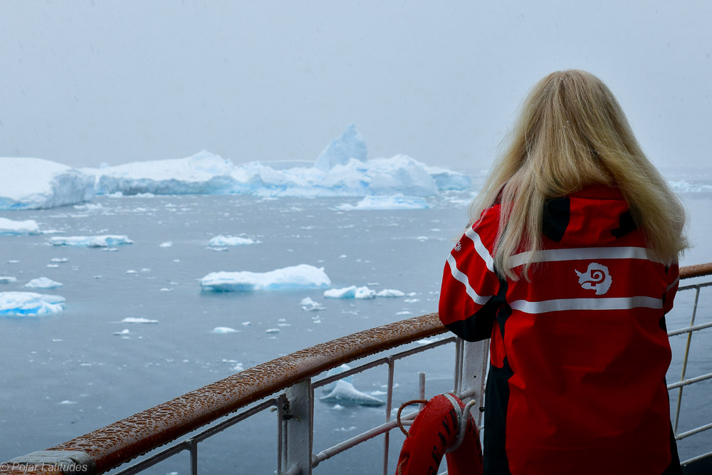 Ausblick vom Deck auf Packeis in der Antarktis mit einer Reise von Polar Latitudes Ausblick vom Deck auf Packeis in der Antarktis mit einer Reise von Polar Latitudes