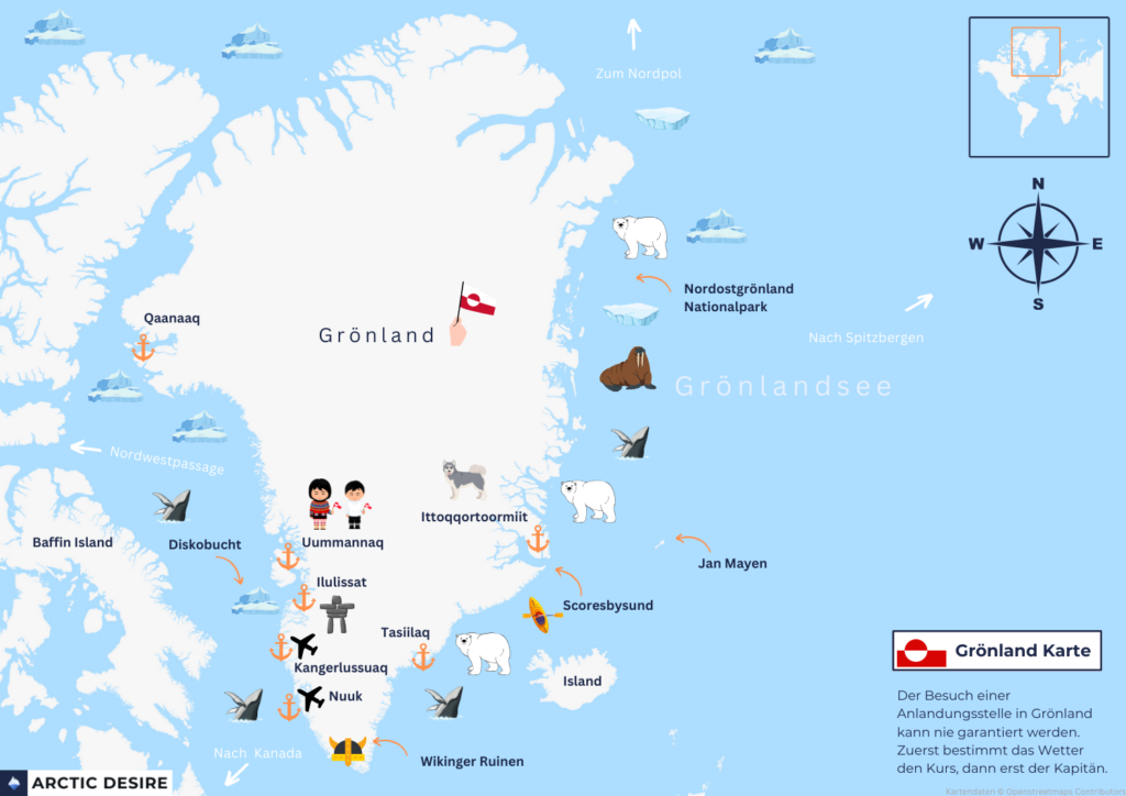 Karte von Grönland von ArcticDesire.com
