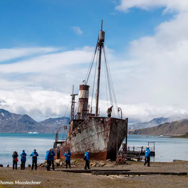 Schiff in Grytviken in Südgeorgien in der Antarktis